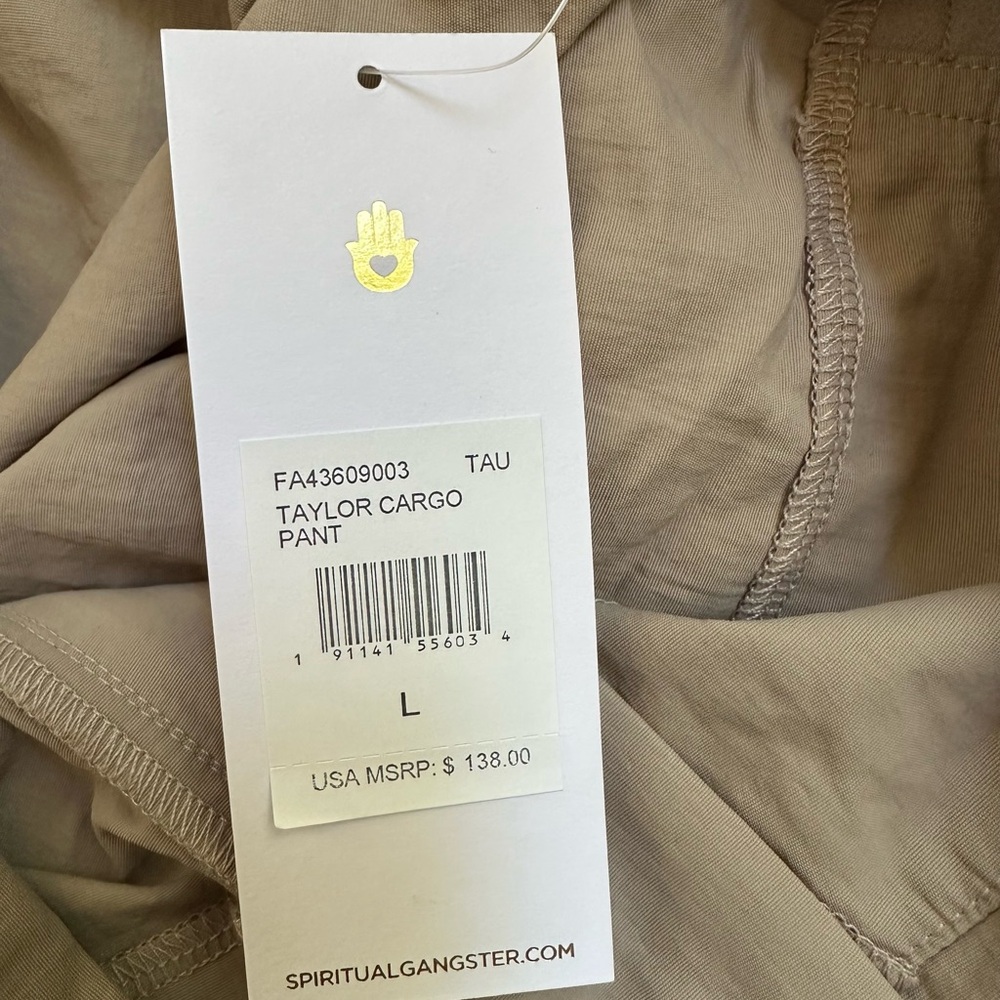 New Spiritual Gangster Taylor Stretch Waist Cargo Pant Taupe Large NEW MSRP $138 - Picture 9 of 9